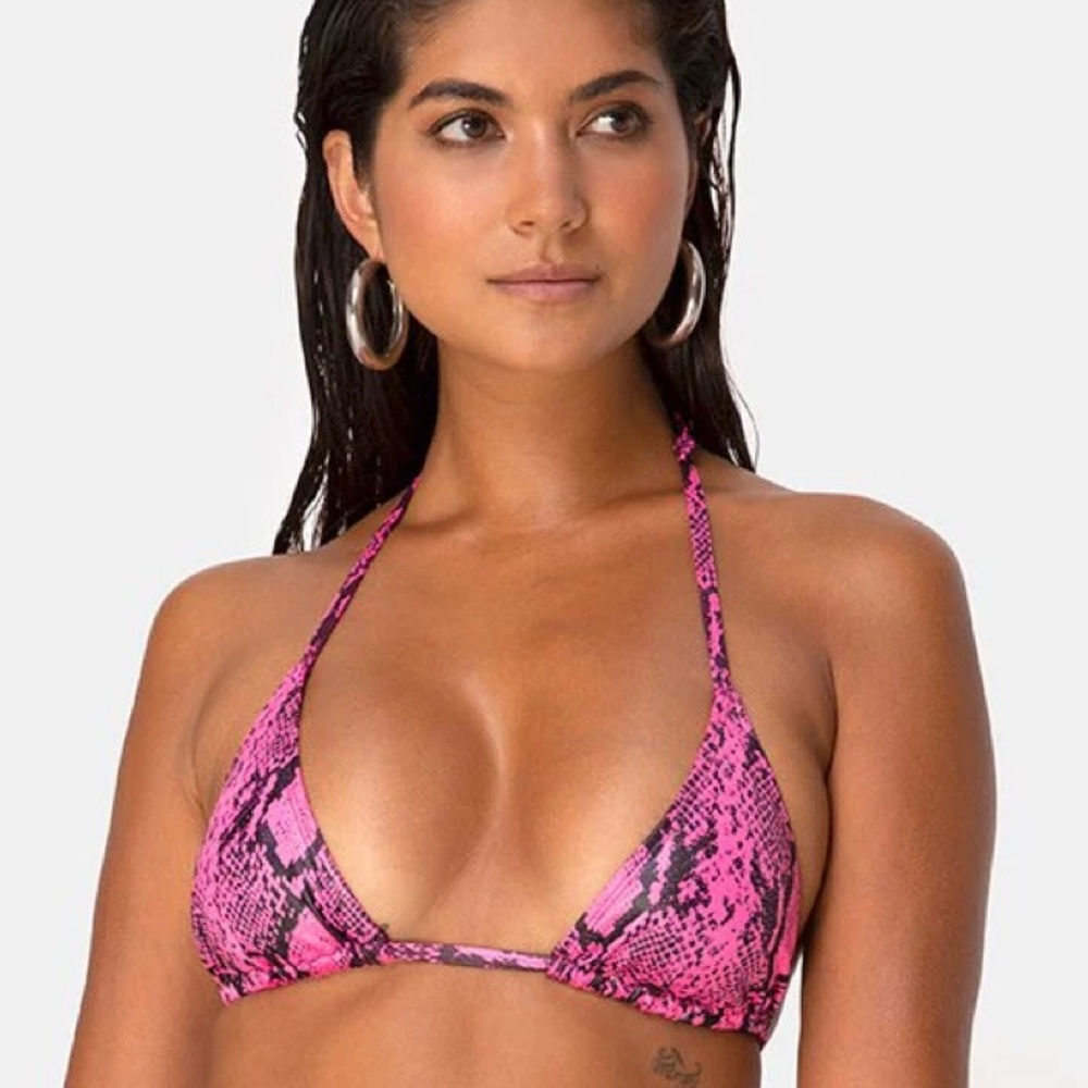 Motel Rocks Pink Snakeskin Bikini Top